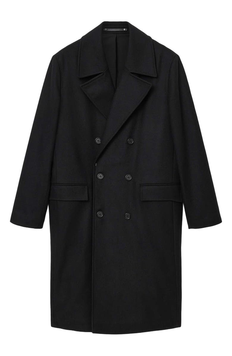 AllSaints Curran Double Breasted Wool Blend Topcoat, Alternate, color, Black