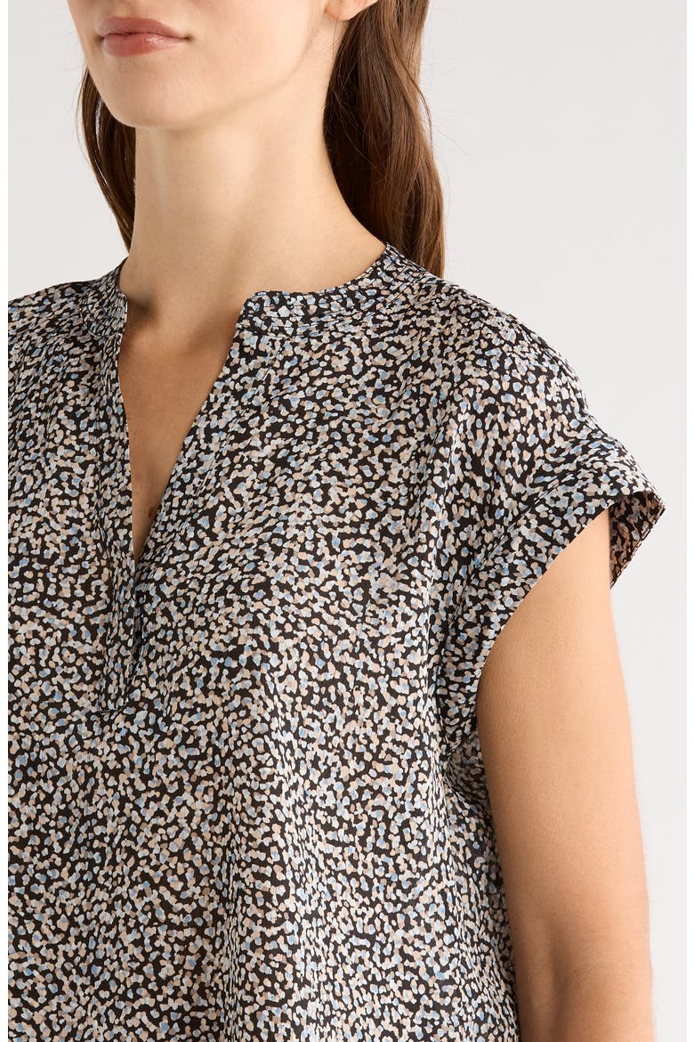 Dot Print Split Neck Top, Alternate, color, RICH BLACK