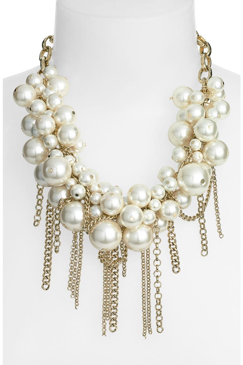 Fringed Faux Pearl Statement Necklace, Alternate, color, PEARL/ANT GOLD