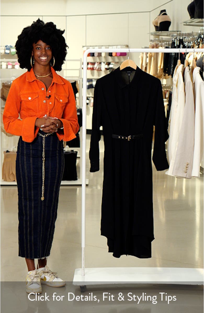 Pleated Long Sleeve Belted Waist Midi Shirtdress, sales video thumbnail