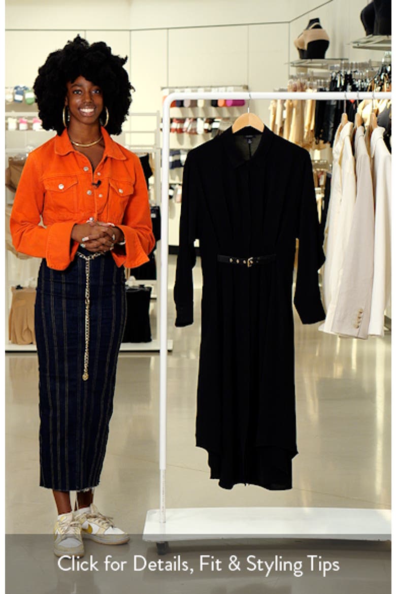 Pleated Long Sleeve Belted Waist Midi Shirtdress video