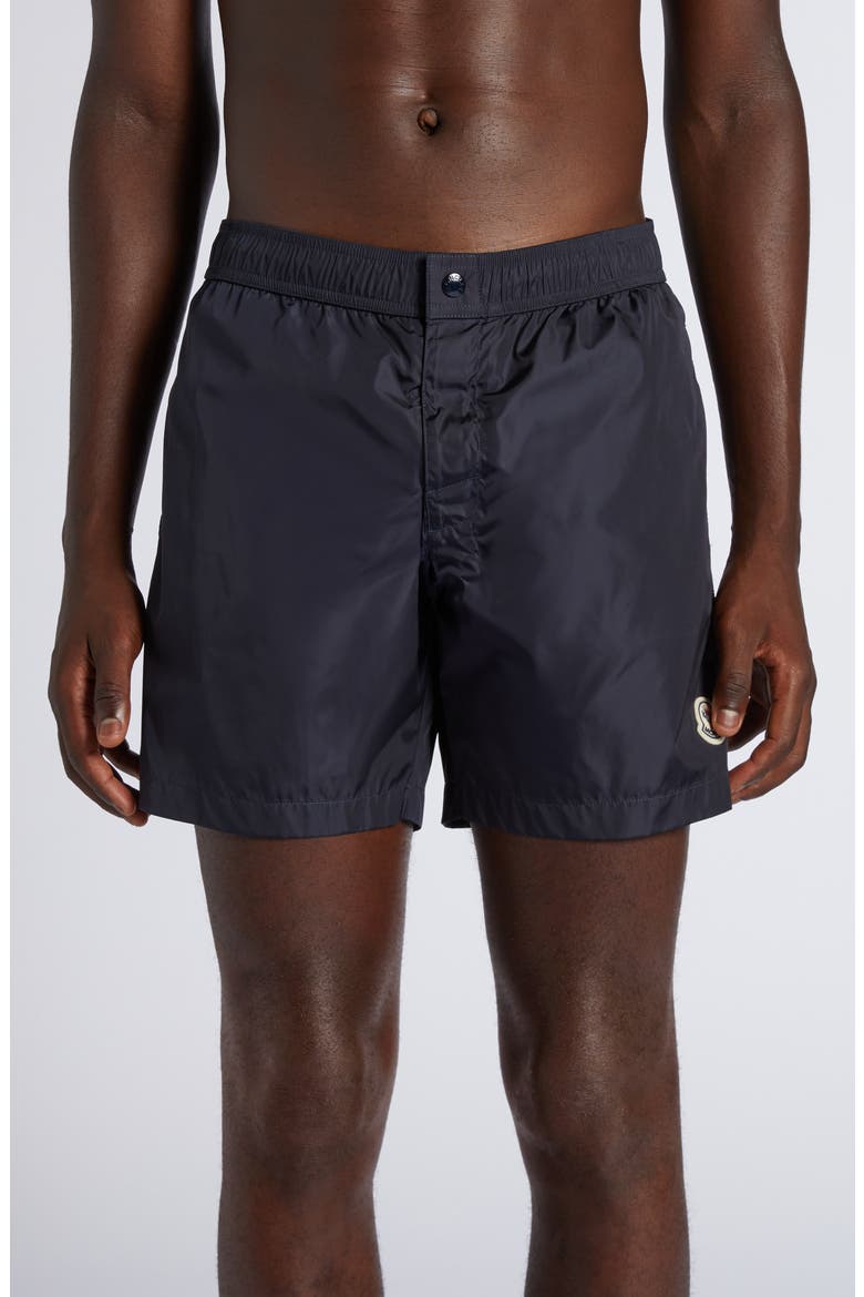 Logo Patch Swim Trunks, Main, color, BLACK