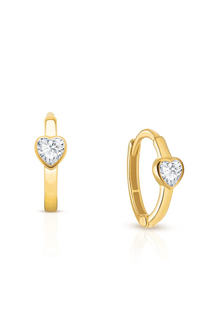 14K Gold True Love Clear Heart Huggie Hoop Earrings, Main, color, 14K Yellow Gold