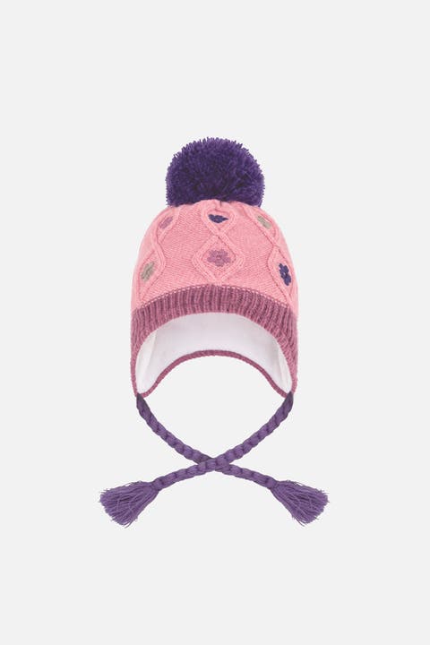 Winter Peruvian Color Block Fleece-Lined Pompom Knit Hat