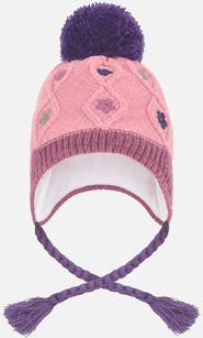 Deux par Deux Winter Peruvian Color Block Fleece-Lined Pompom Knit Hat