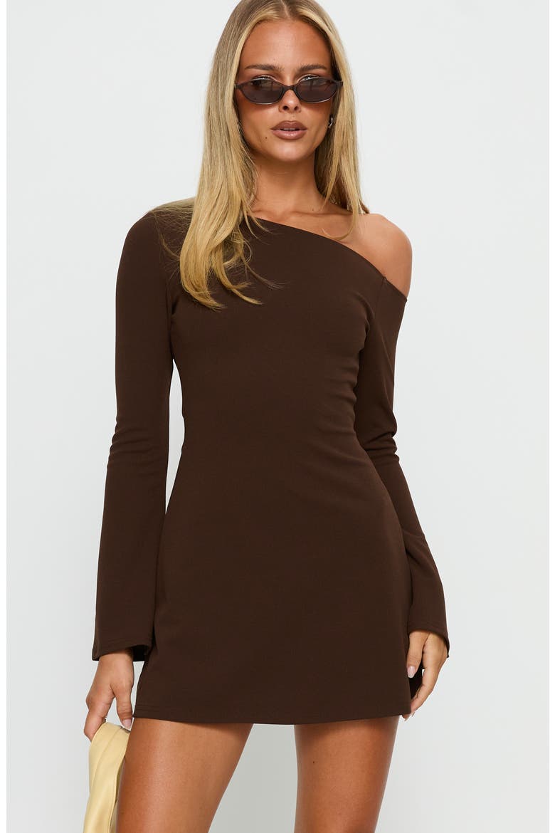 Adrietta One-Shoulder Long Sleeve Minidress, Alternate, color, BROWN
