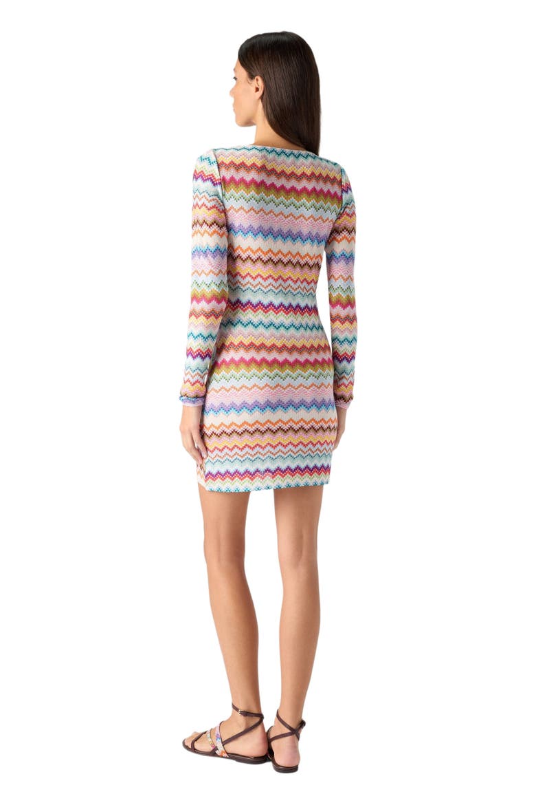 Mini Dress In Viscose Lamé With Pixel-effect Zig Zag Motif, Alternate, color, Multicoloured