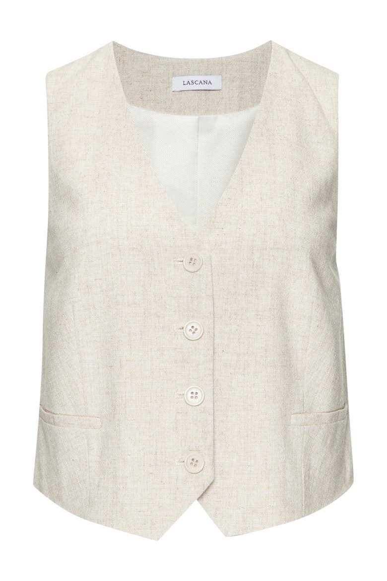 Linen Button Up Vest, Alternate, color, Sand