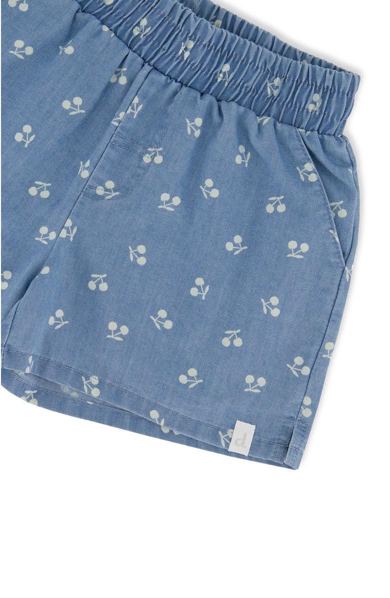 Deux par Deux Baby Girl's Printed Chambray Short Blue And White Cherries, Alternate, color,