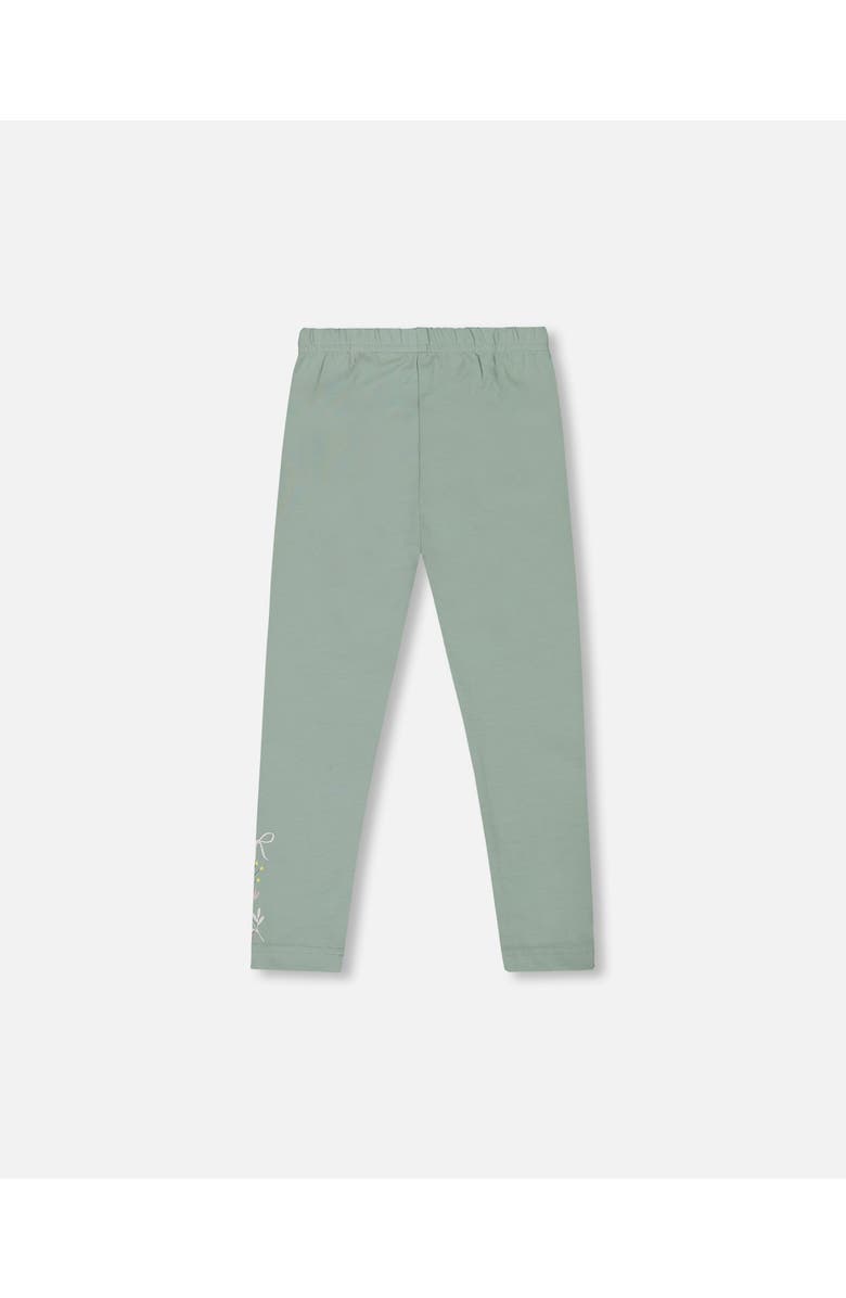 Deux par Deux Organic Cotton Jersey Leggings with Floral Detail, Alternate, color, Jade Green