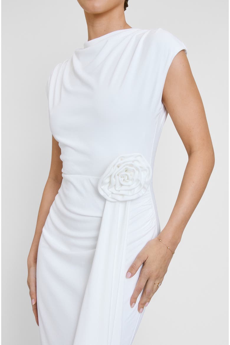 Cap Sleeve Corsage Stretch Dress, Alternate, color, White
