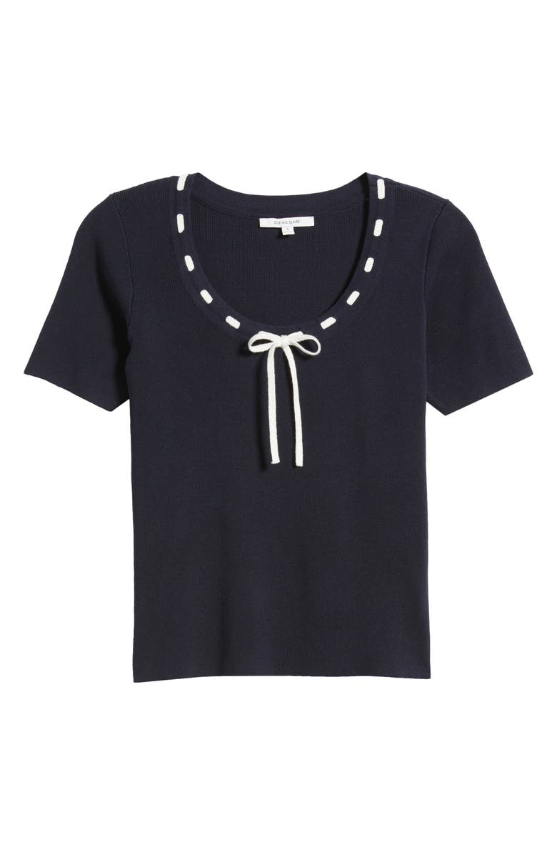 ZOE AND CLAIRE Tie Detail Short Sleeve Sweater, Alternate, color, Navy