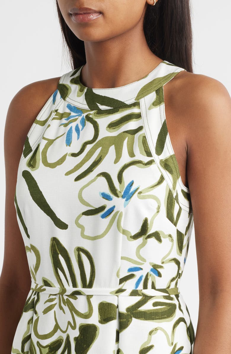 Tahari ASL Leaf Print Sleeveless Fit & Flare Dress, Alternate, color, Ivory Olive