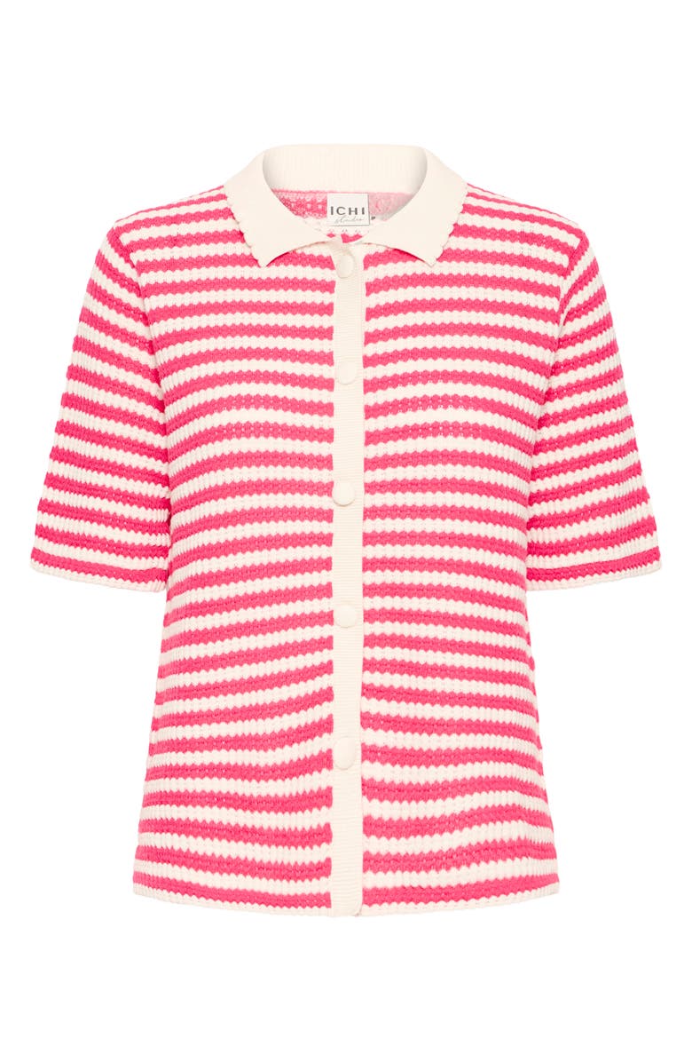 ICHI Button Front Knit Shirt, Alternate, color, Azalea Birch Stripe