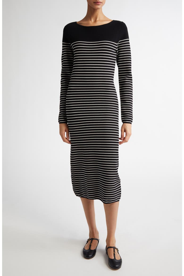 Flipper Stripe Long Sleeve Midi Sweater Dress, Main, color, NAVY
