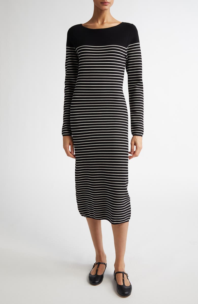 Max Mara Studio Flipper Stripe Long Sleeve Midi Sweater Dress, Main, color, Navy