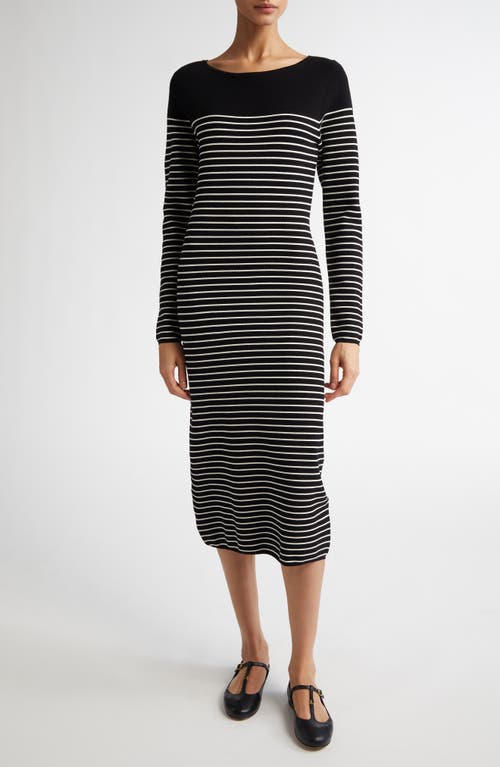 Shop Max Mara Studio Flipper Stripe Long Sleeve Midi Sweater Dress In Navy