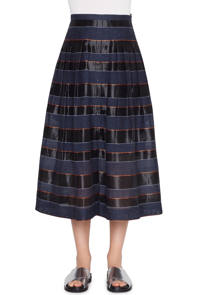 Stripe Midi Skirt, Main, color, DENIM-NERO-MANADRINO