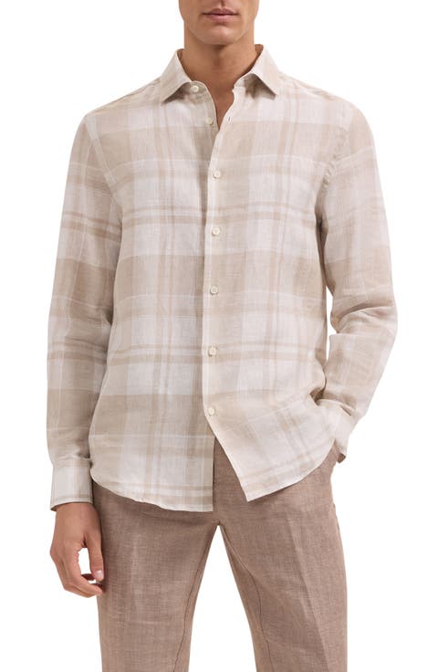 Julian Shaped Fit Plaid Linen Button-Up Shirt