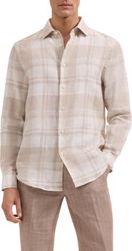 Bugatchi Julian Shaped Fit Plaid Linen Button-Up Shirt