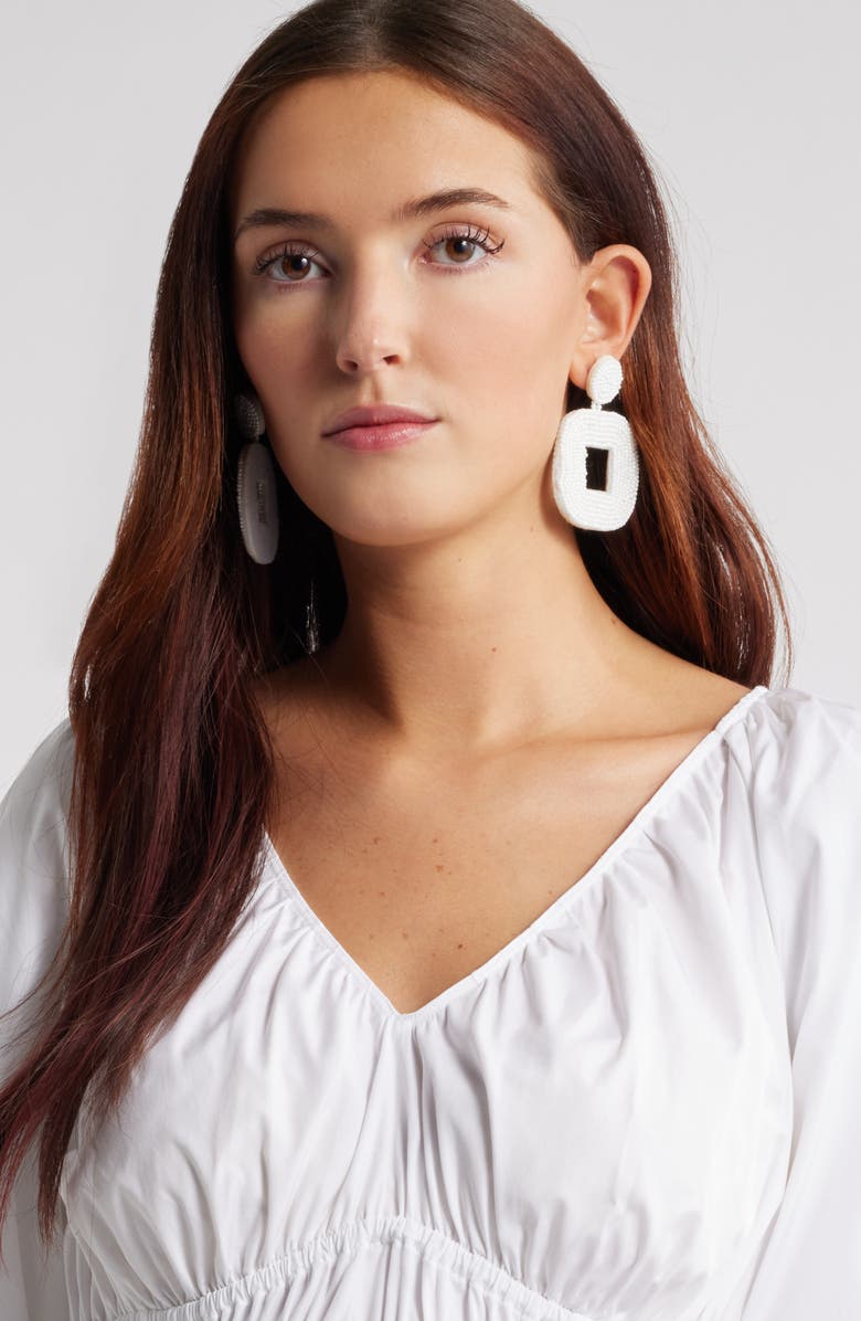 Nordstrom Beaded Square Drop Earrings, Alternate, color, White