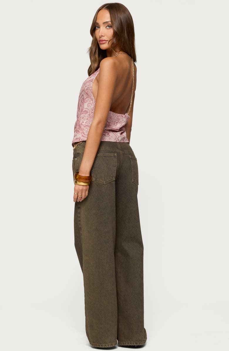 EDIKTED Plunge Cowl Neck Chain Crop Halter Top, Alternate, color, Pink