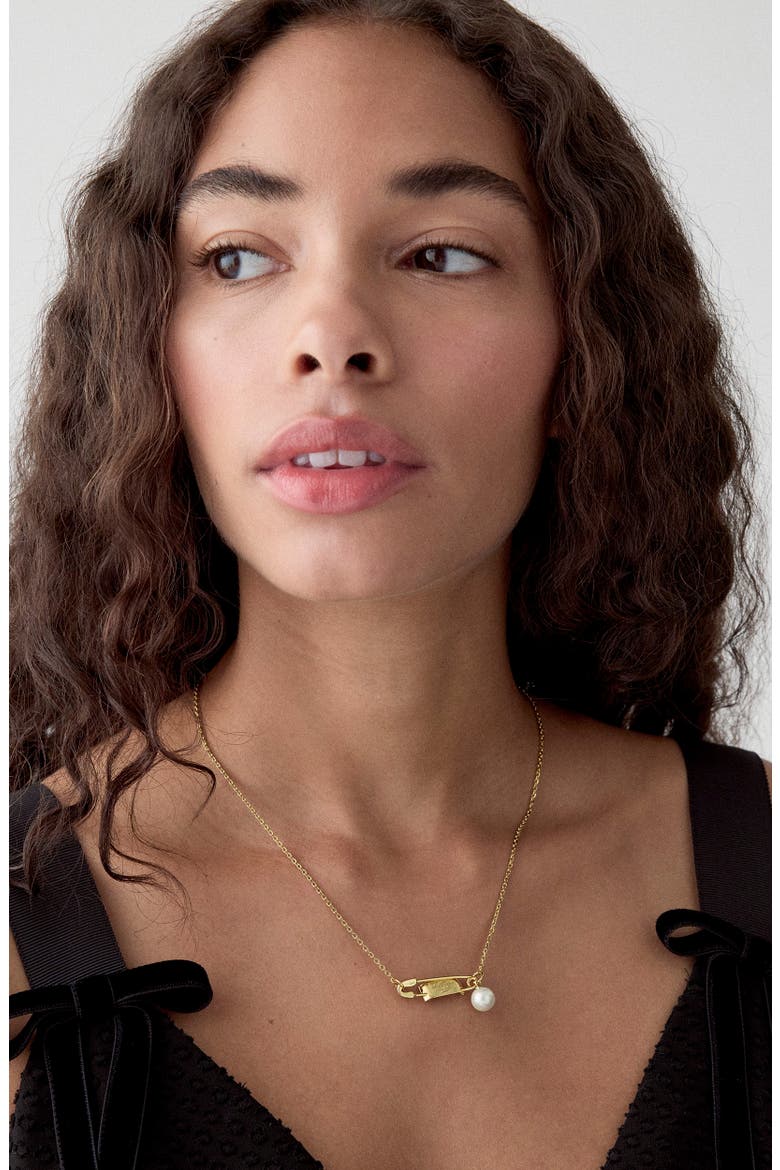 Sam Tag Safety Pin Pendant Necklace, Alternate, color, CREAM/ GOLD
