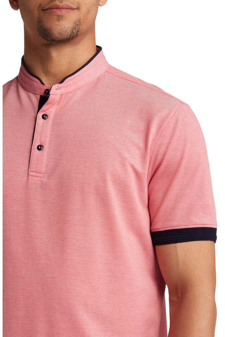 Trim Fit Band Collar Short Sleeve Polo, Alternate, color, CORAL