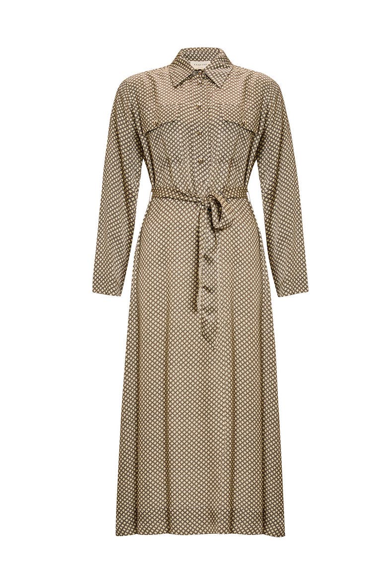 Clio Midi Shirt Dress, Alternate, color, Brown Patterned