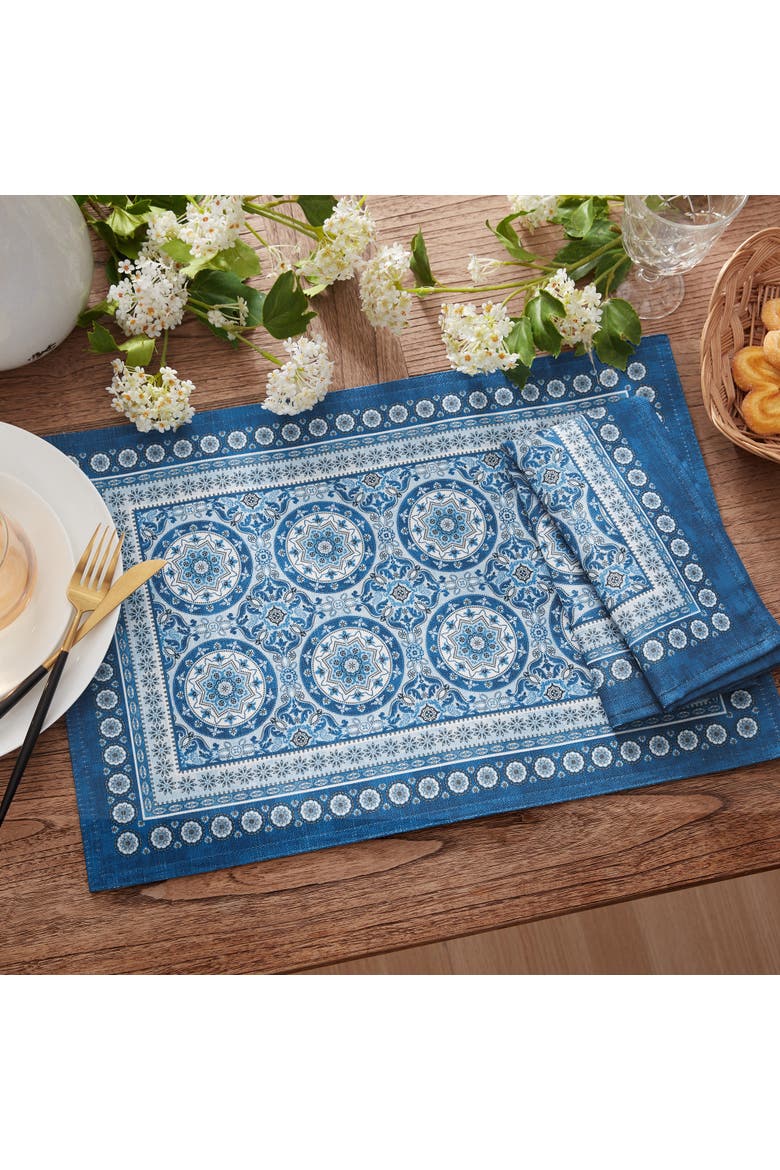 Vietri Medallion Block Print Stain & Water Resistant Indoor/Outdoor Napkins Set of 4 Multicolor - 17"W x 17"L, Alternate, color, Multicolor
