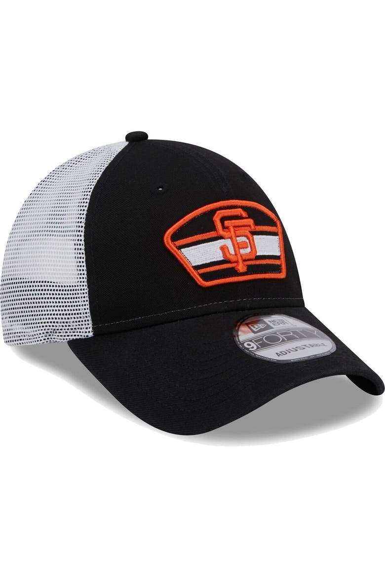 Men's New Era Black/White San Francisco Giants Logo Patch 9FORTY Trucker Snapback Hat, Alternate, color, Black