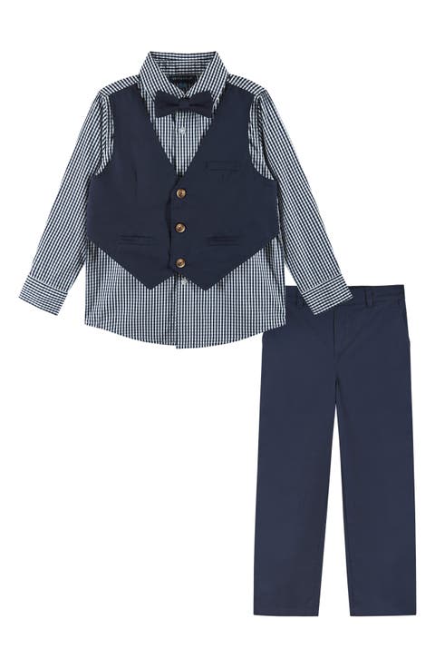 Kids' Heather Poplin Button-Up Shirt, Vest, Bow Tie & Pants Set (Toddler, Little Kid & Big Kid)