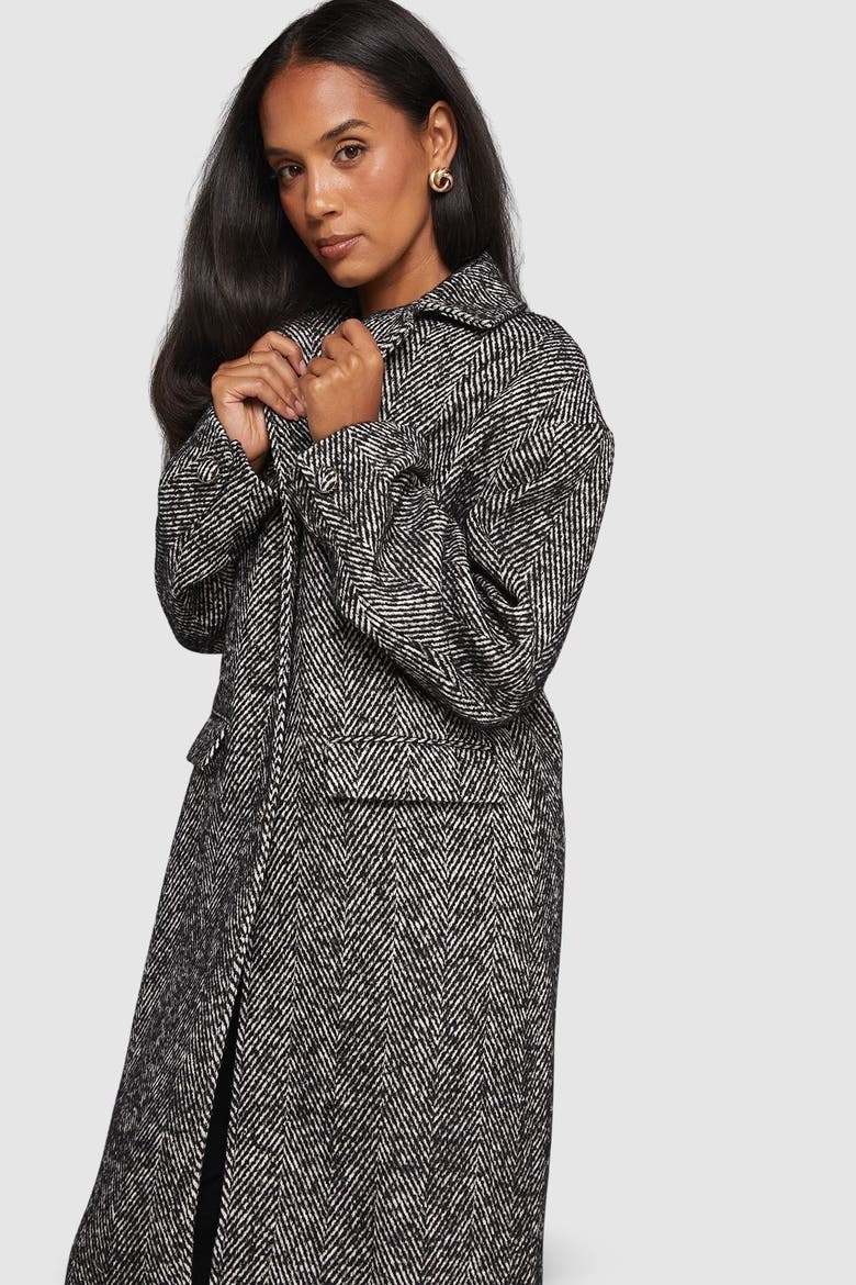 Collared Cuff Detail Maxi Coat, Alternate, color, Black