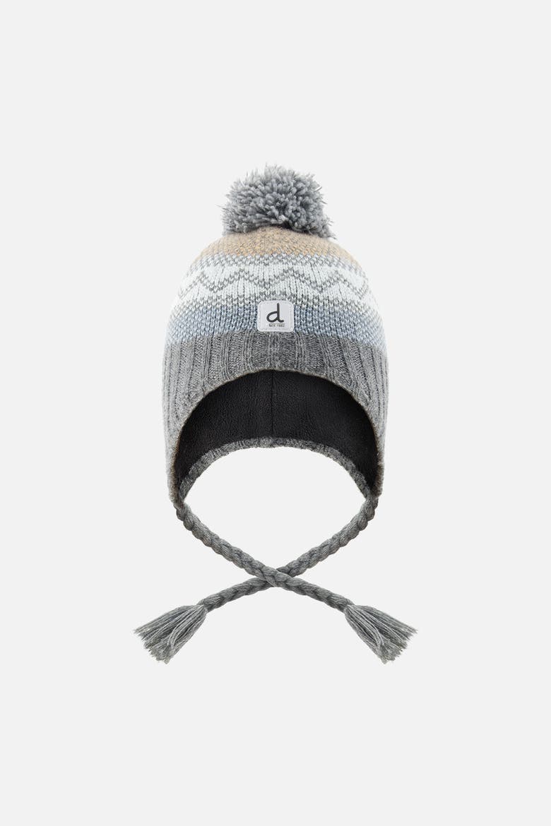 Peruvian Fair Isle Jacquard Earflap Knit Hat with Pompom, Main, color, Grey and Green Fair Isle