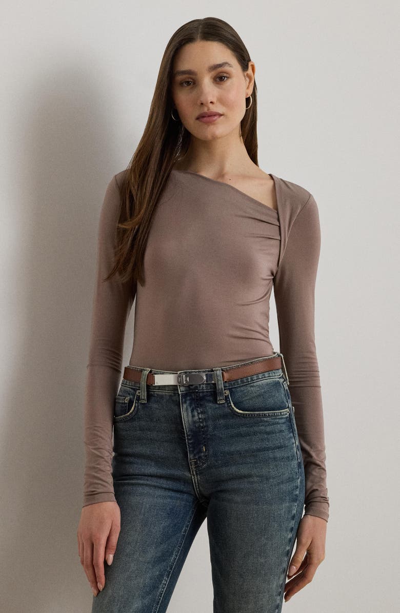 Lauren Ralph Lauren Asymmetric Neck Top, Alternate, color, Taupe Brown