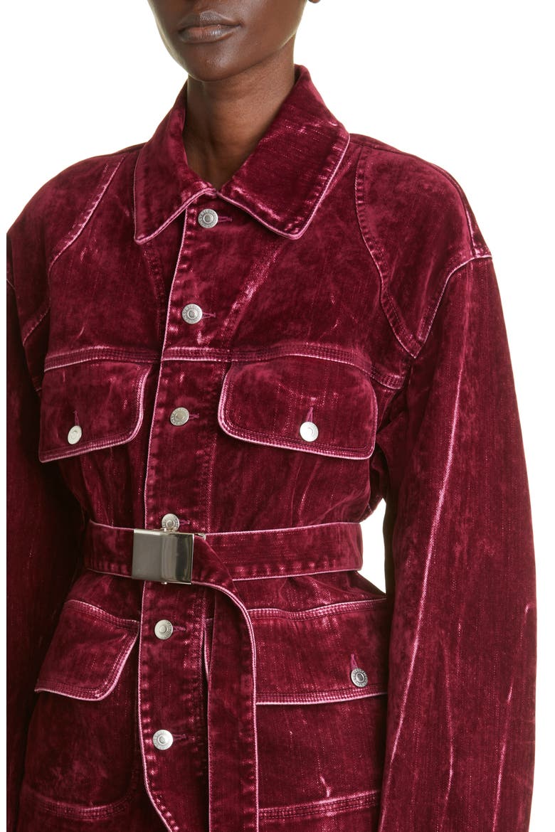 Belted Velvet Denim Jacket, Alternate, color, 5000 AUBERGINE