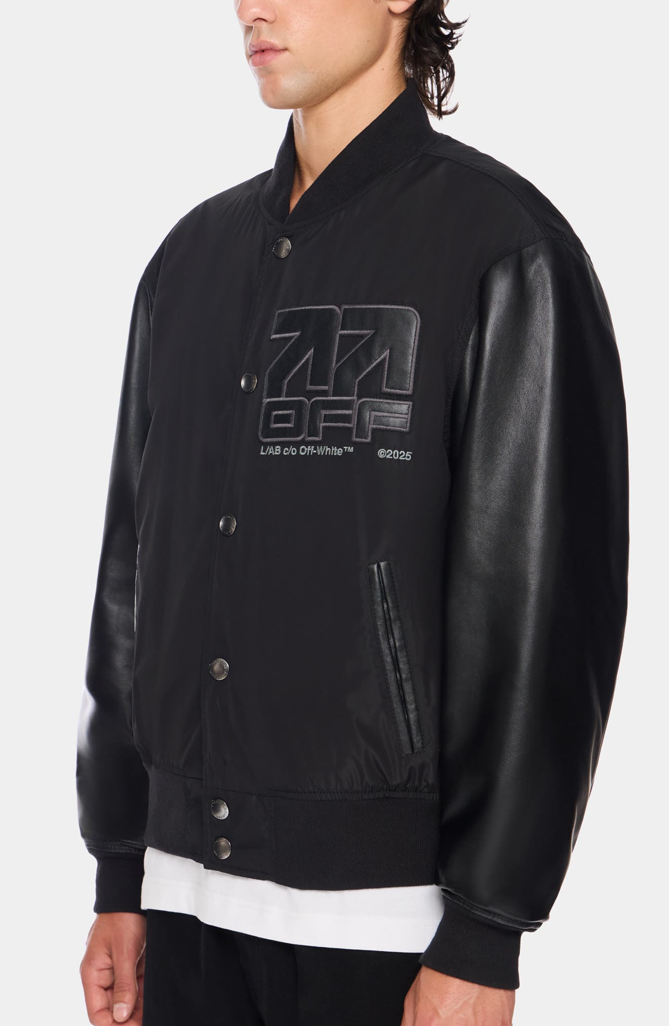 L/AB C/O OFF-WHITE Off Active Leather Sleeve Bomber Jacket (Men ...