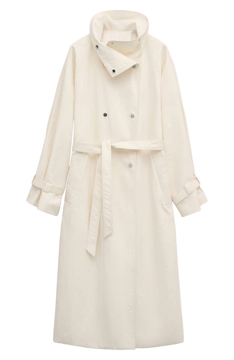 MANGO Funnel Neck Oversize Cotton Blend Trench Coat, Main, color, Ecru