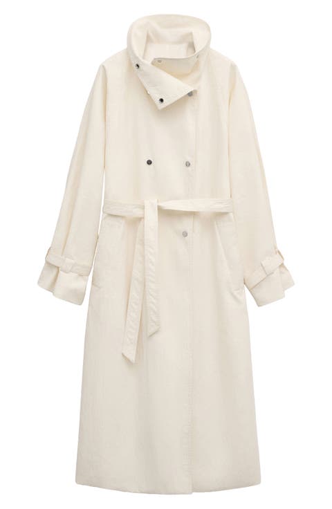 Funnel Neck Oversize Cotton Blend Trench Coat