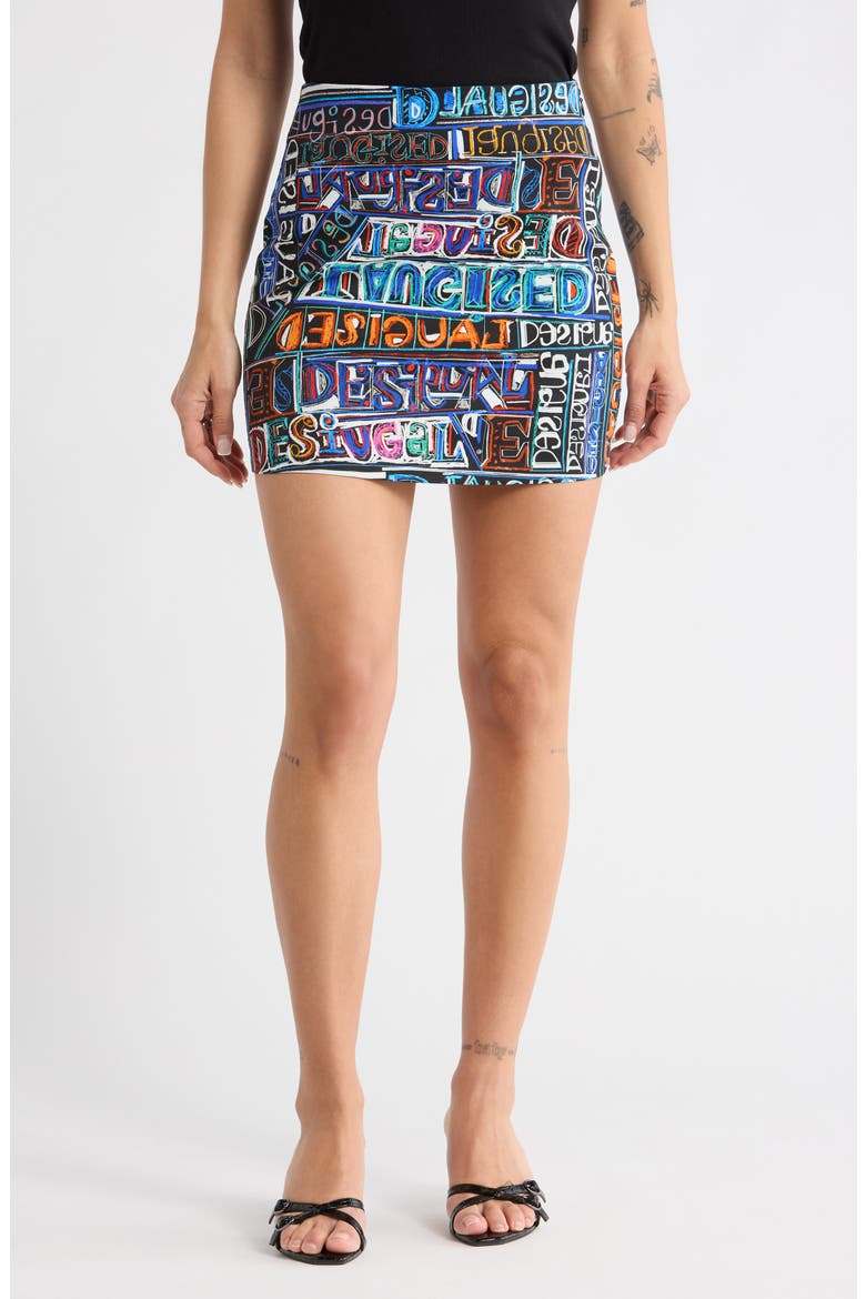 Logo Print Miniskirt, Main, color, BLACK