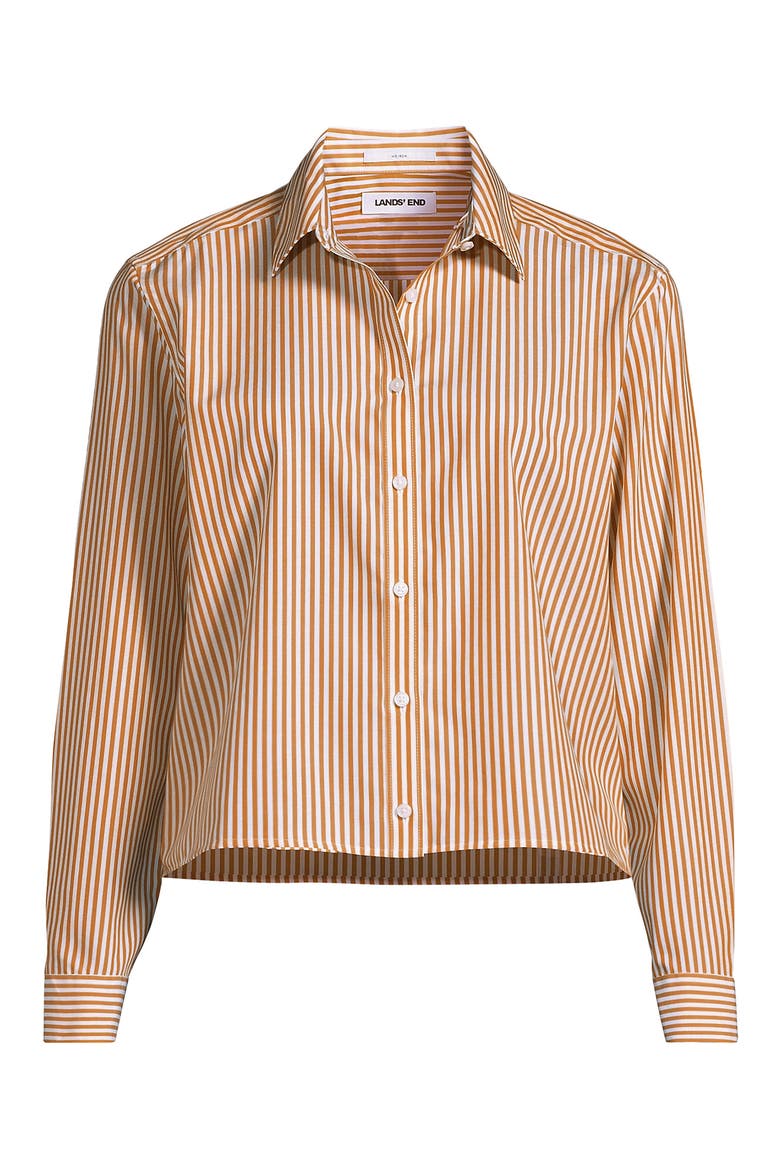 No Iron Boxy Cropped Shirt, Alternate, color, Vintage Amber/White Stripe