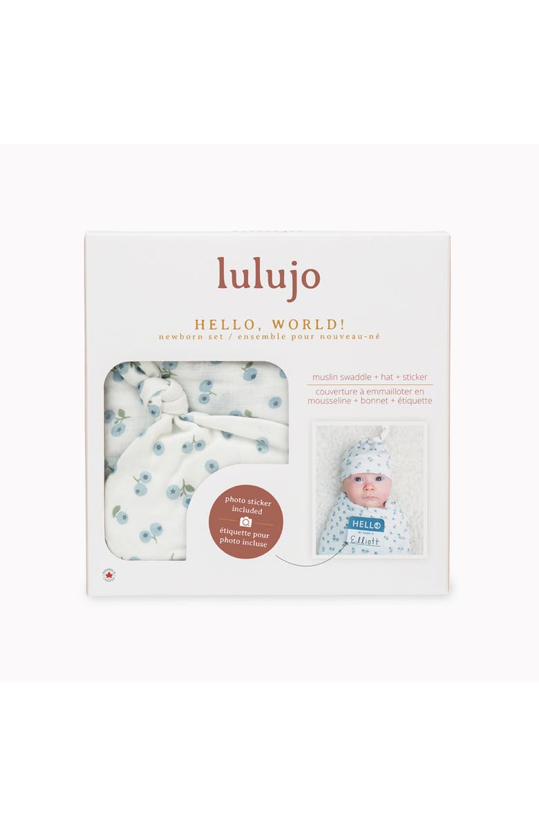 Lulujo Hello World Hat & Swaddle Set, Alternate, color, Blueberries