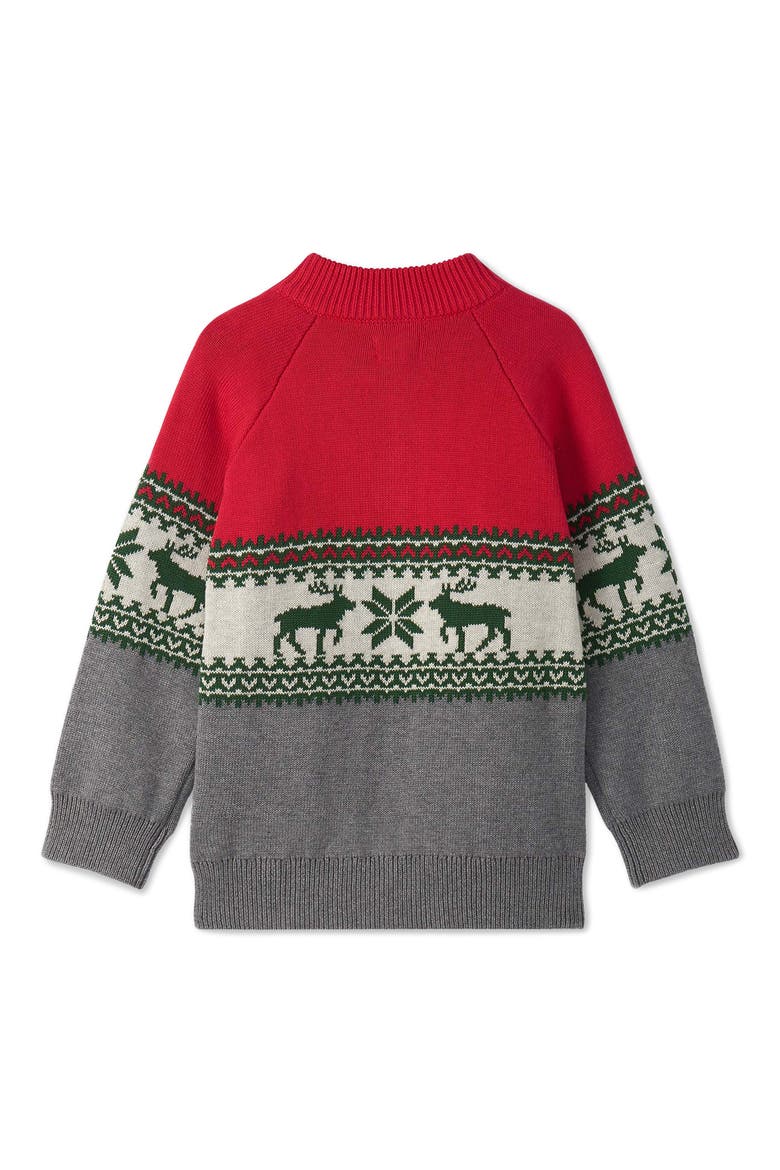 Kids' Holiday Elk Cotton Sweater, Alternate, color, CHEX RED