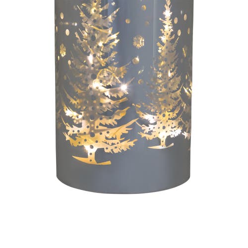 Northlight Led Lighted Winter Pine Trees Glass Hurricane Christmas Candle Decoration In Gray