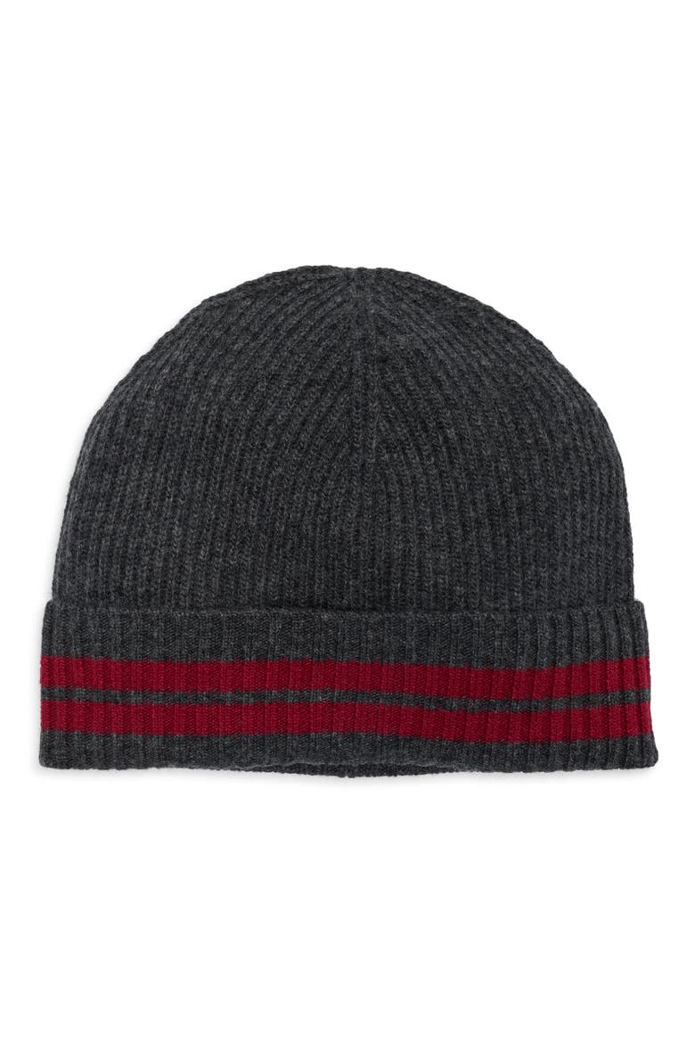 Wool Blend Rugby Beanie, Main, color, CHARCOAL- RED