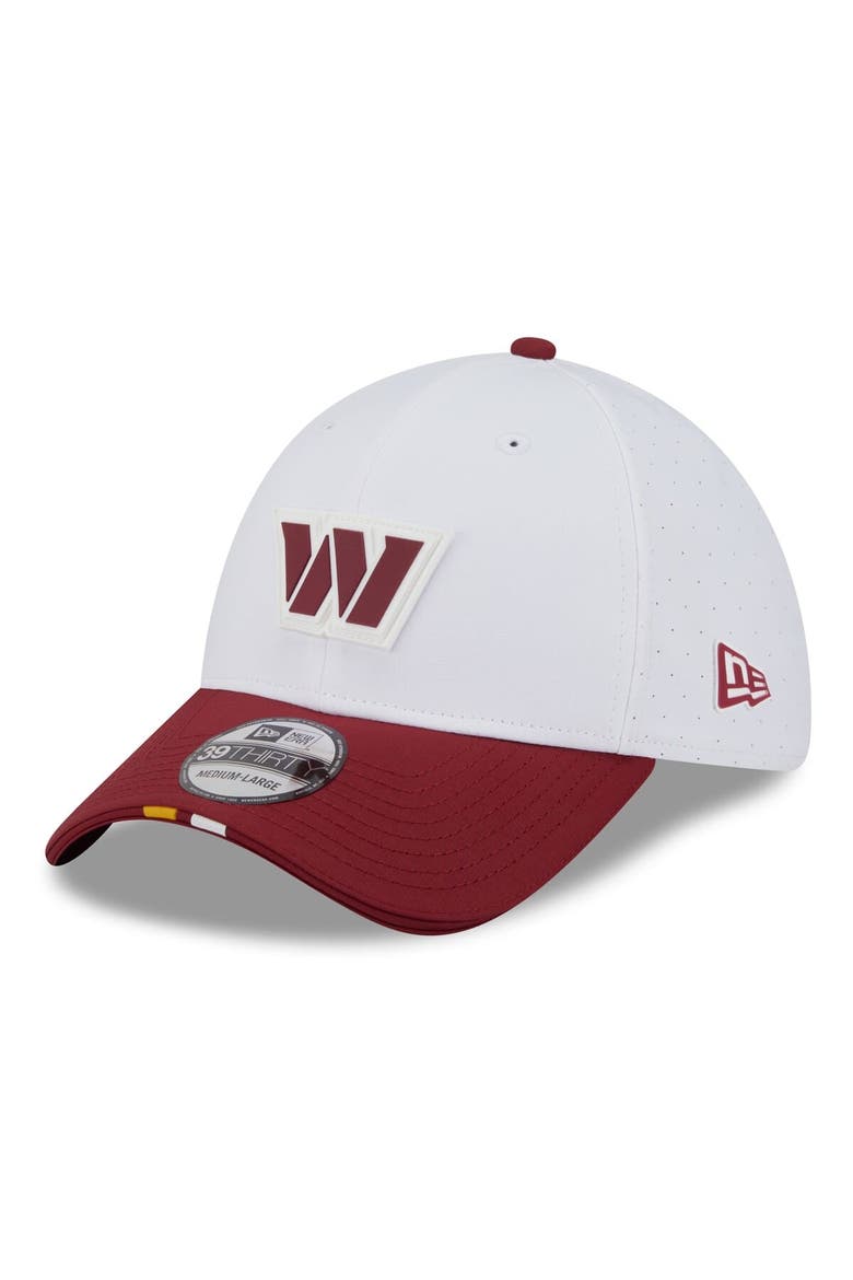 Men's New Era  White/Burgundy Washington Commanders 2025 NFL Training Camp 39THIRTY Flex Hat, Alternate, color, White