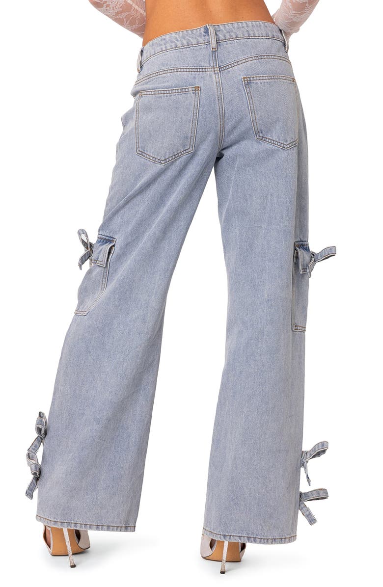 EDIKTED Bows 4 Days Low Rise Wide Leg Cargo Jeans, Alternate, color, Light-Blue