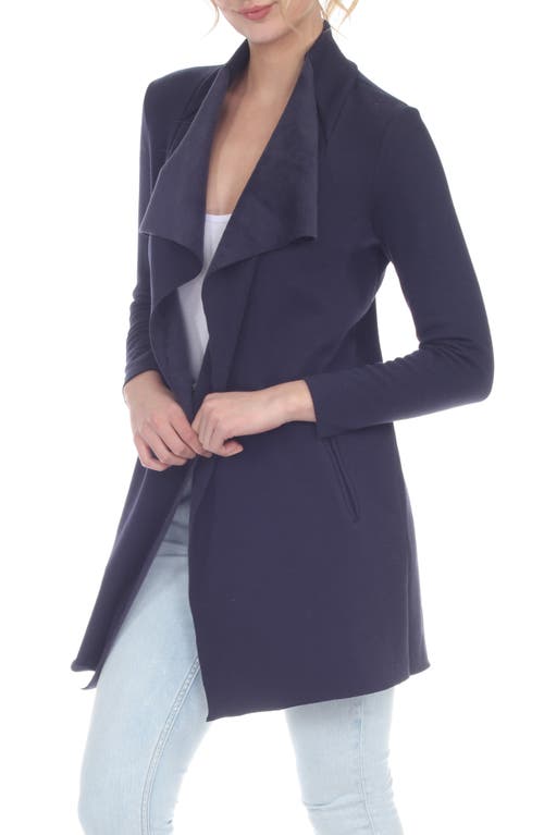 Rain And Rose Drape Neck Jacket In Navy