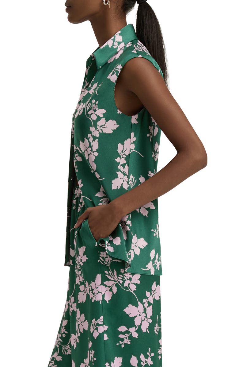 Favorite Daughter Agatha Sleeveless Crepe Satin Button-Up Shirt, Alternate, color, Emerald Floral