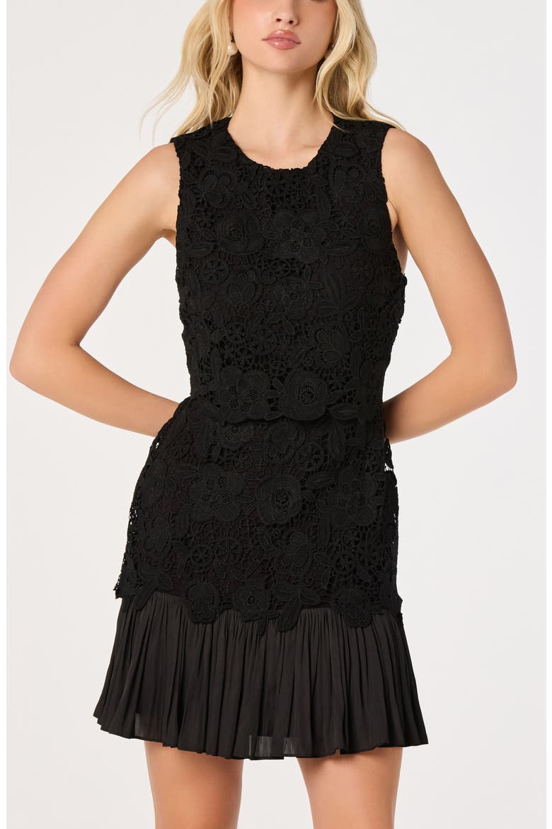 Berklee Lace Pleated Minidress, Alternate, color, BLACK